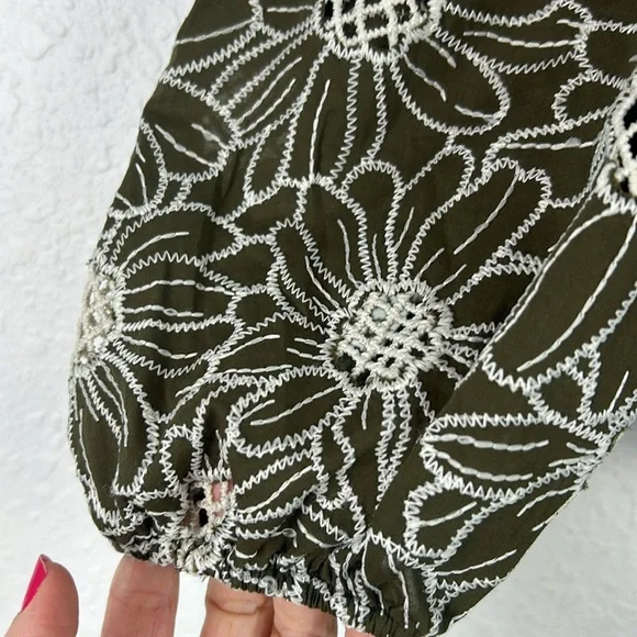 Express Open Back Embroidered Eyelet top brown olive green - Picture 6 of 9